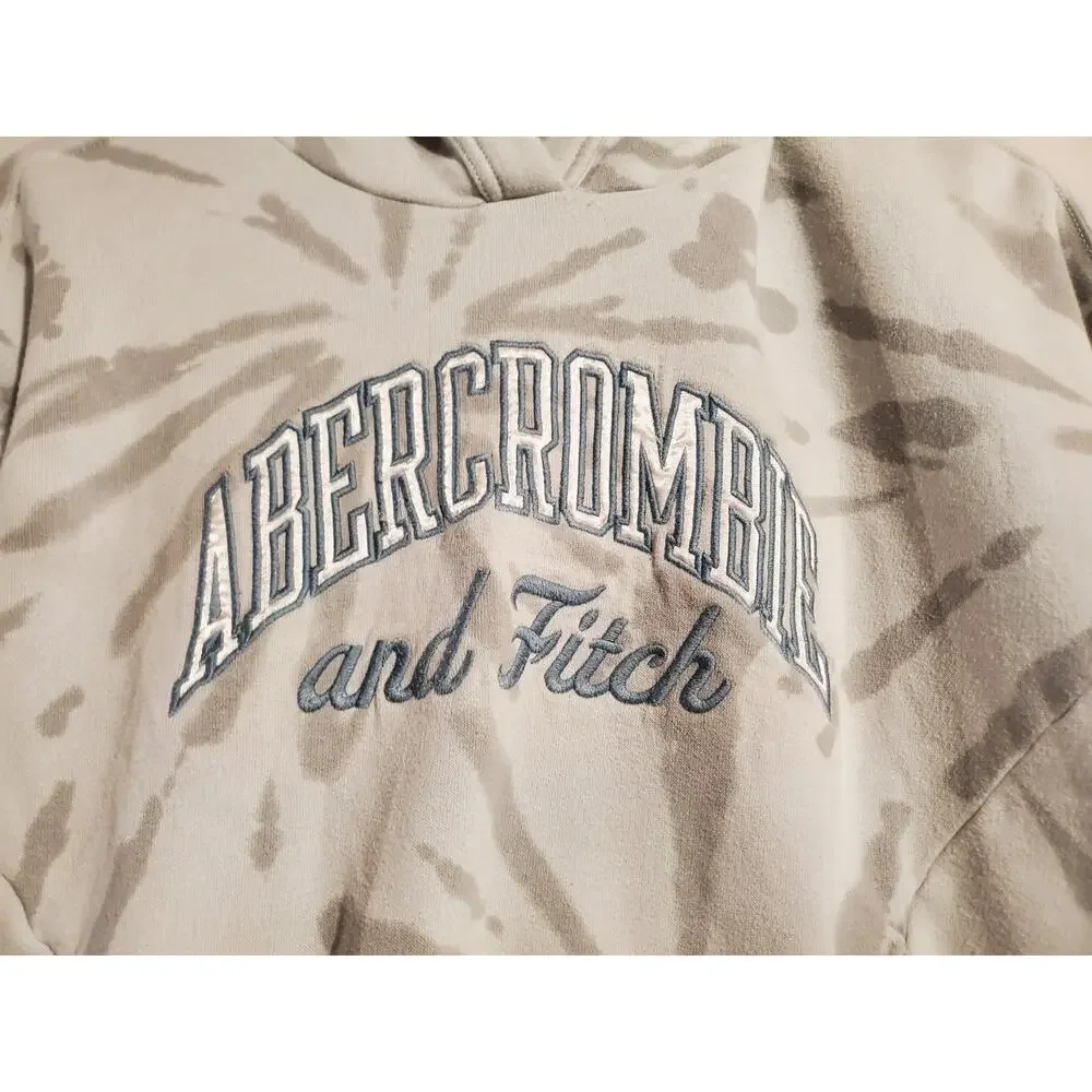 Abercrombie Kids Embroidered Hoodie Sweatshirt Size 13/14 Gray Tie Dye Print